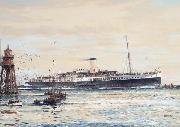 Jack Spurling The paddle steamer Crested Eagle running down the Thames Estuary, her deck crowded with passengers oil painting reproduction